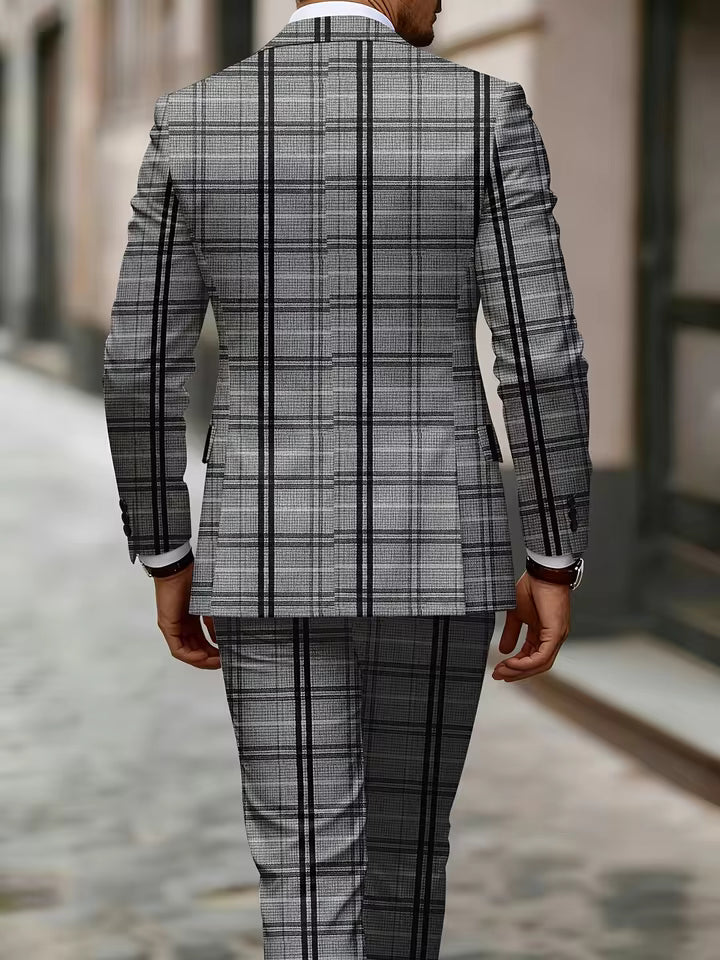 Men's Slim Fit Plaid Suit Set