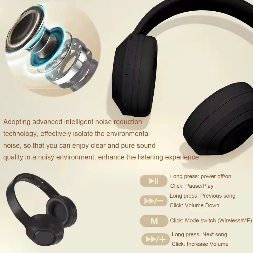 Folding Wireless Over-Ear Headphones with Mic