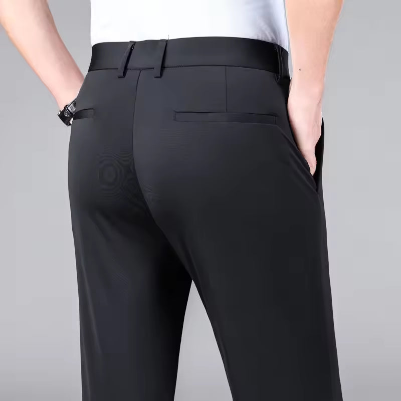 Men's Elastic-Waist Straight-Leg Dress Pants