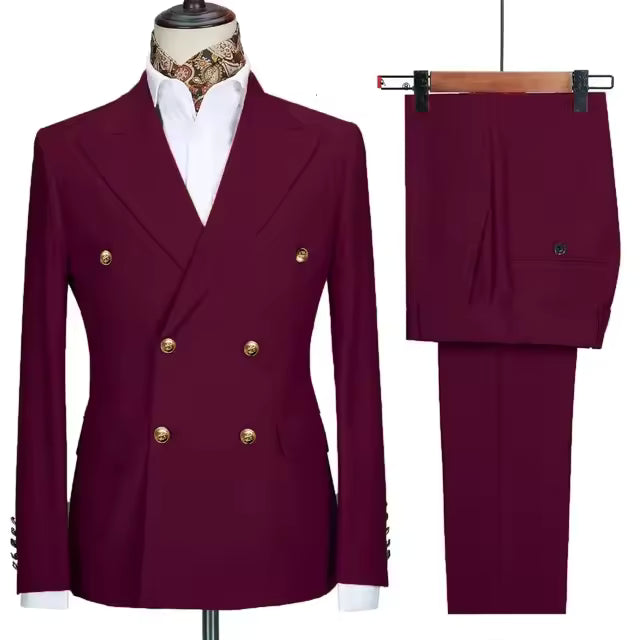 Men's Plaid Double-Breasted Tuxedo Suit Set