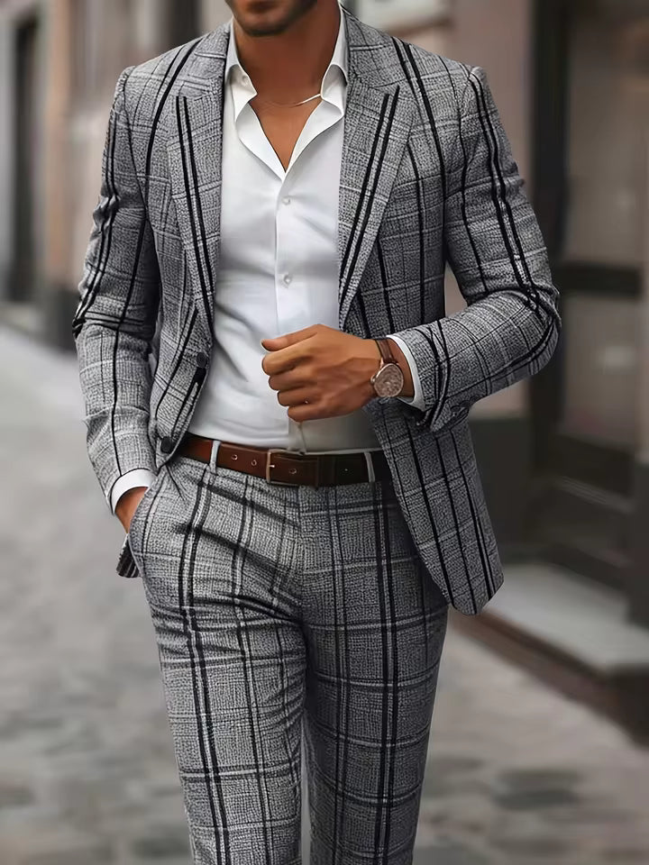 Men's Slim Fit Plaid Suit Set