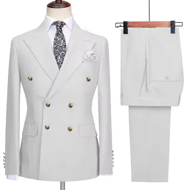 Men's Plaid Double-Breasted Tuxedo Suit Set