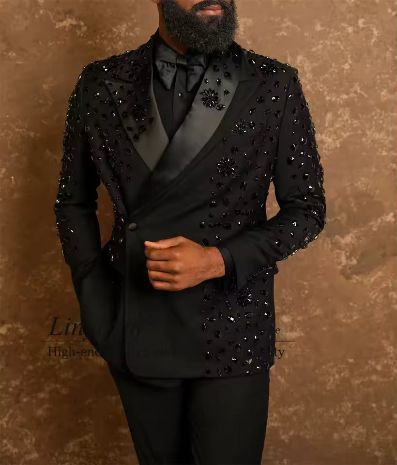 Men's Rhinestone Blazer – Slim Fit Shawl Lapel