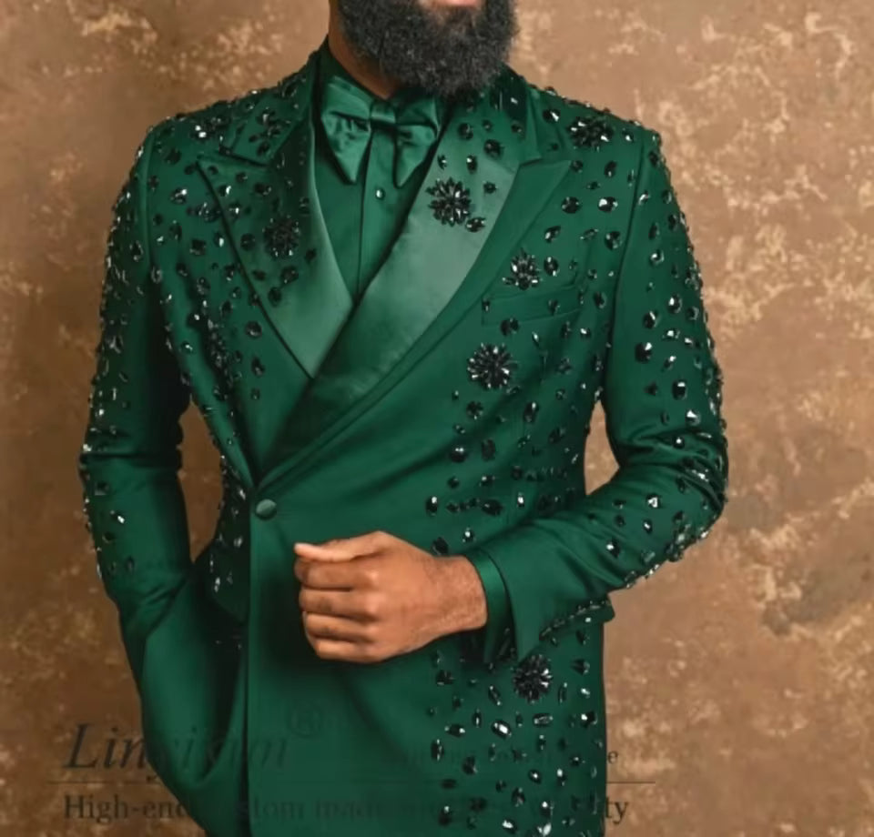 Men's Rhinestone Blazer – Slim Fit Shawl Lapel