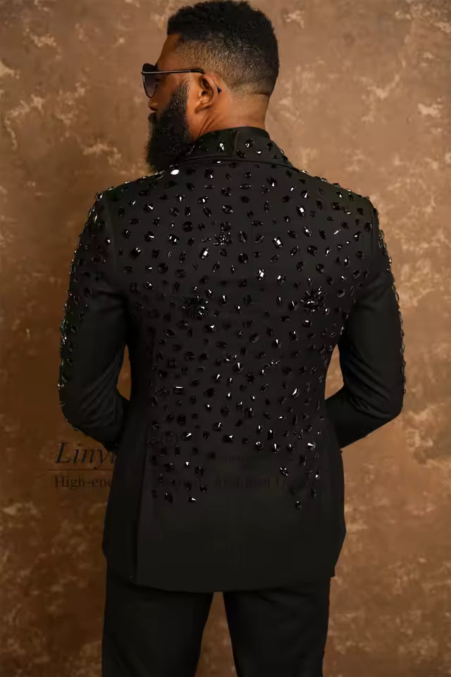 Men's Rhinestone Blazer – Slim Fit Shawl Lapel