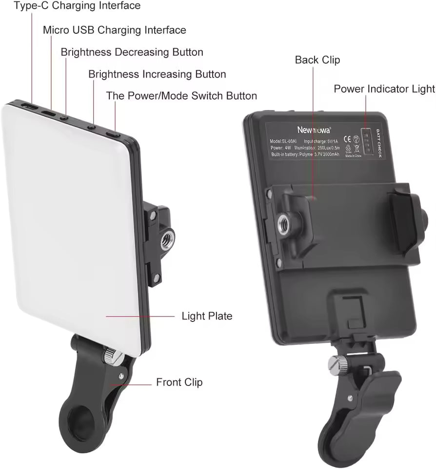 Clip-On Rechargeable Selfie Fill Light (Black)