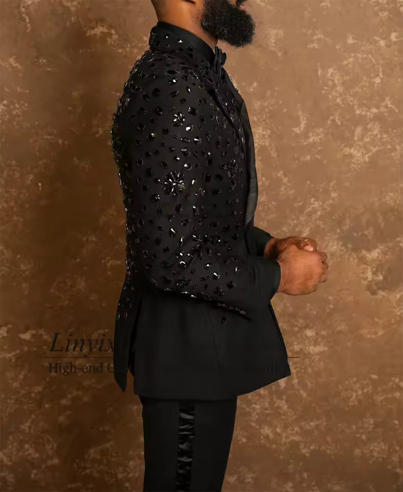 Men's Rhinestone Blazer – Slim Fit Shawl Lapel