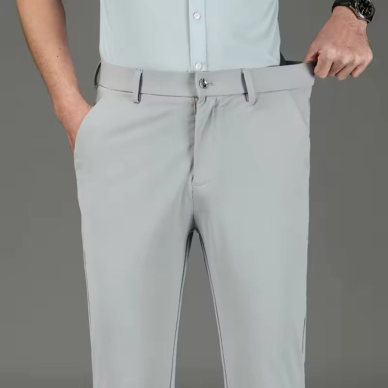 Men's Elastic-Waist Straight-Leg Dress Pants